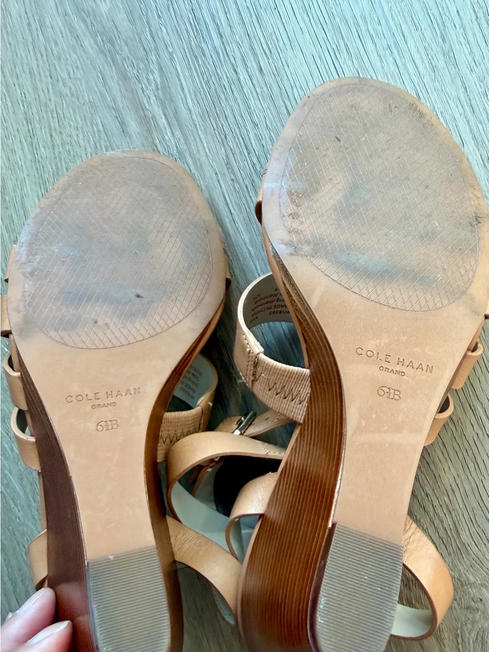 Cole Haan Tan Strappy Wedge Sandals with Slingback Buckle